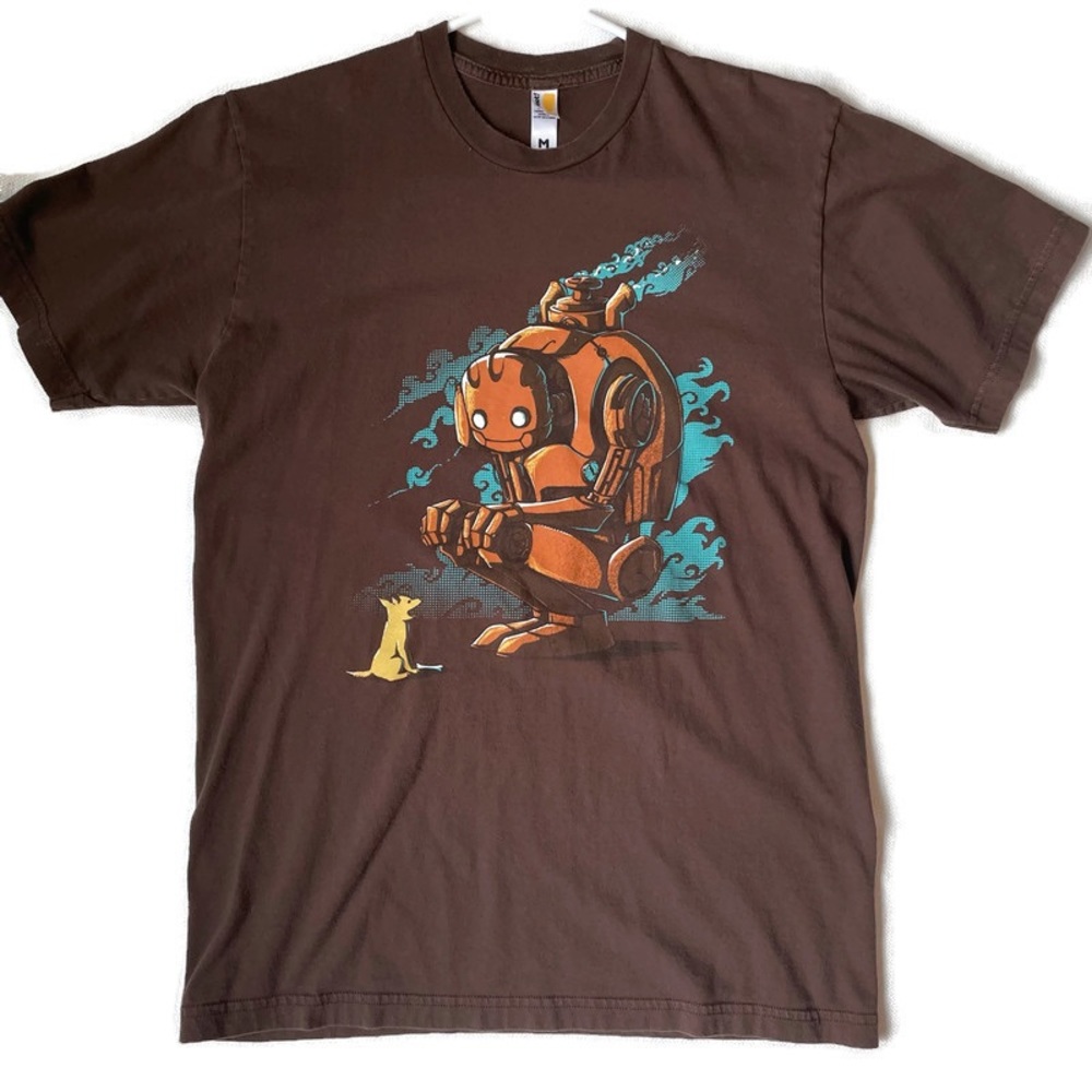 Woot Mens Short Sleeved Brown Robot with Dog Graphic Tee Size Medium